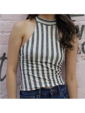 Dynamite Black & White Striped Halter Tank
